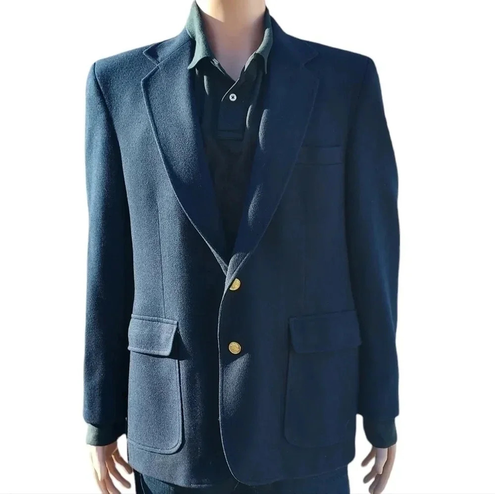 Haggar Mens 100% Pure Wool Mens Suit Jacket Gold Buttons Size 42 in Blue
